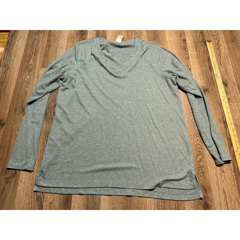 Matty M Shirts Women Size XL Green Long Sleeve Top Side Slit Heathered V-Neck